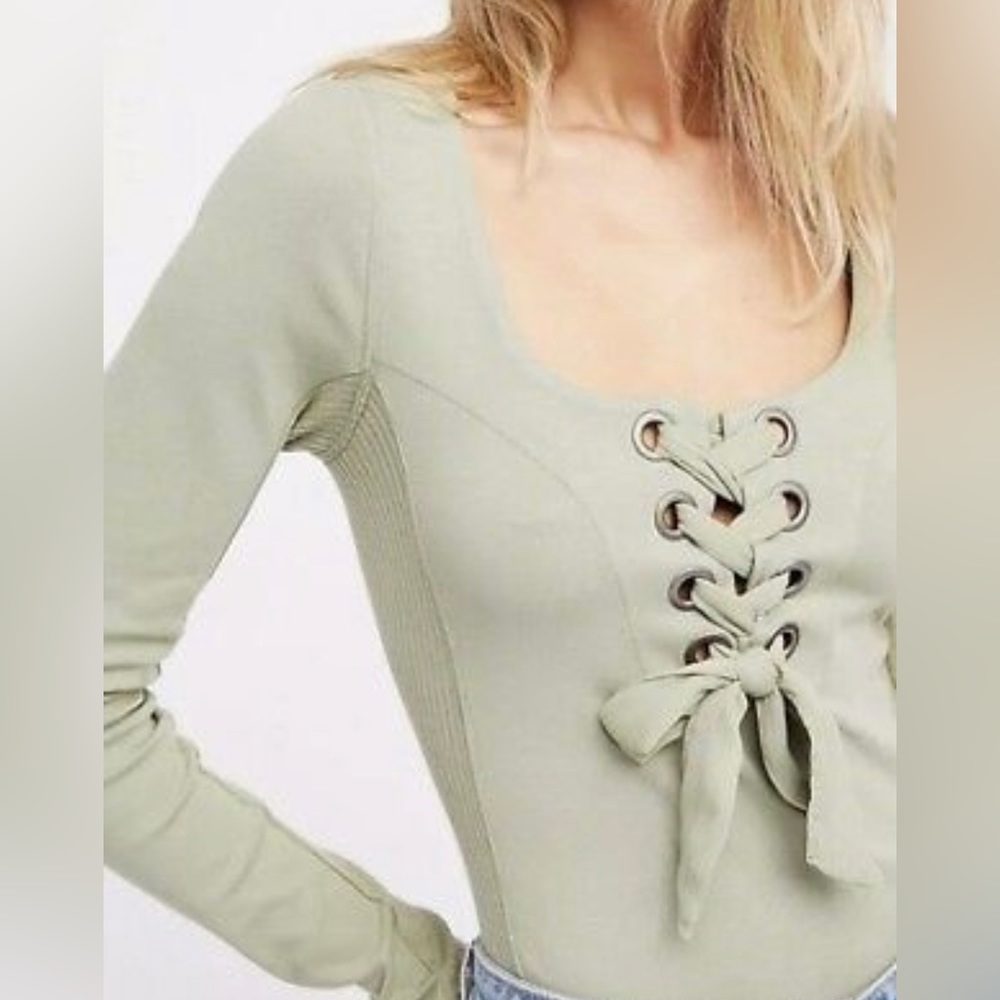 Free People rust long sleeve tie top